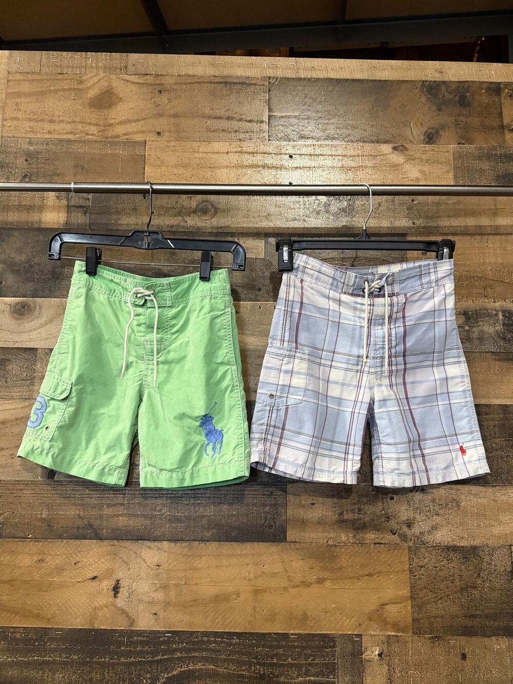Polo Ralph Lauren Boys Size 5 Swim Trunks 2-Pack (Lime Green & Plaid)